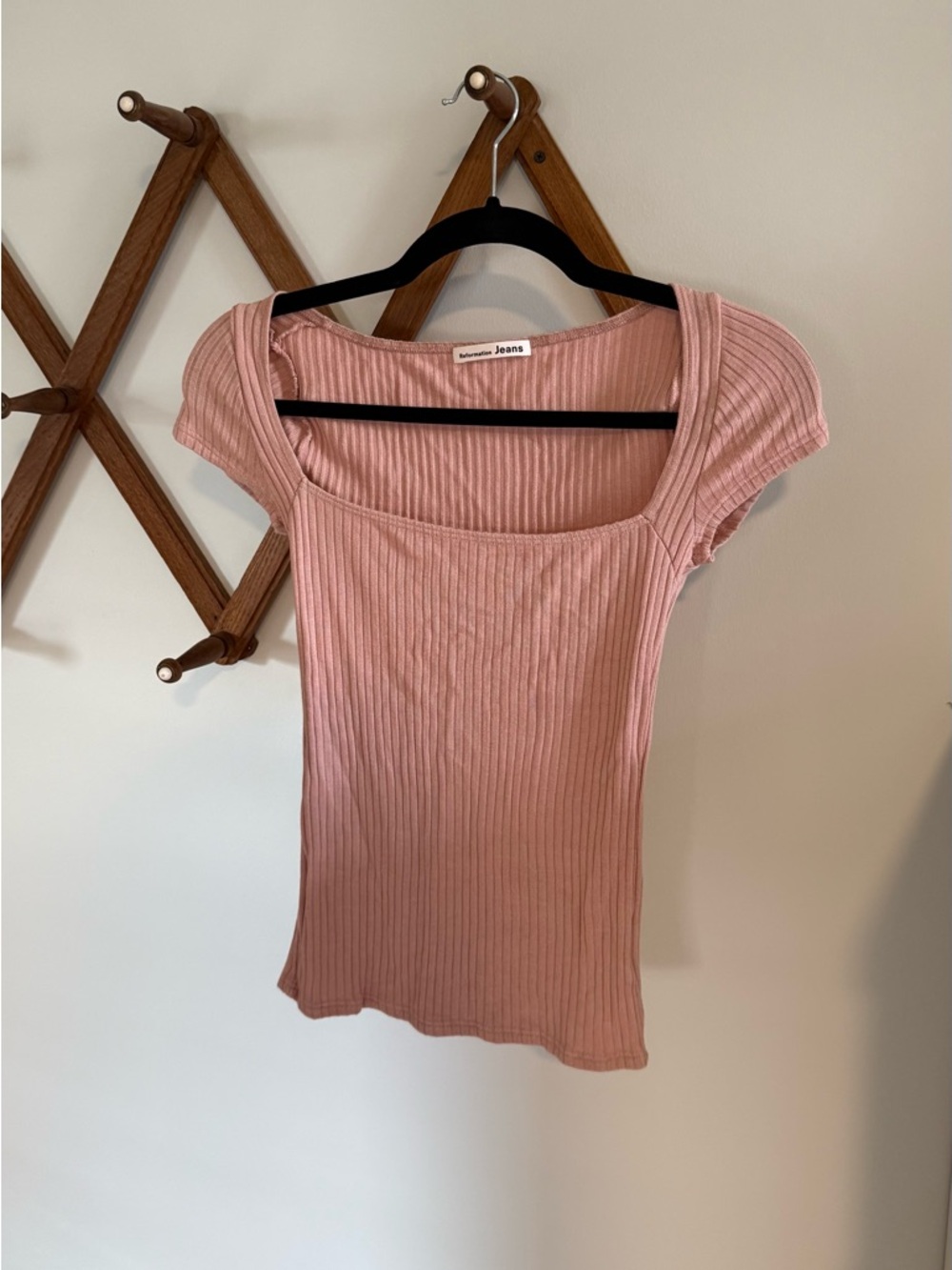 Reformation Bardot Square-Neck Top in Dusty Pink